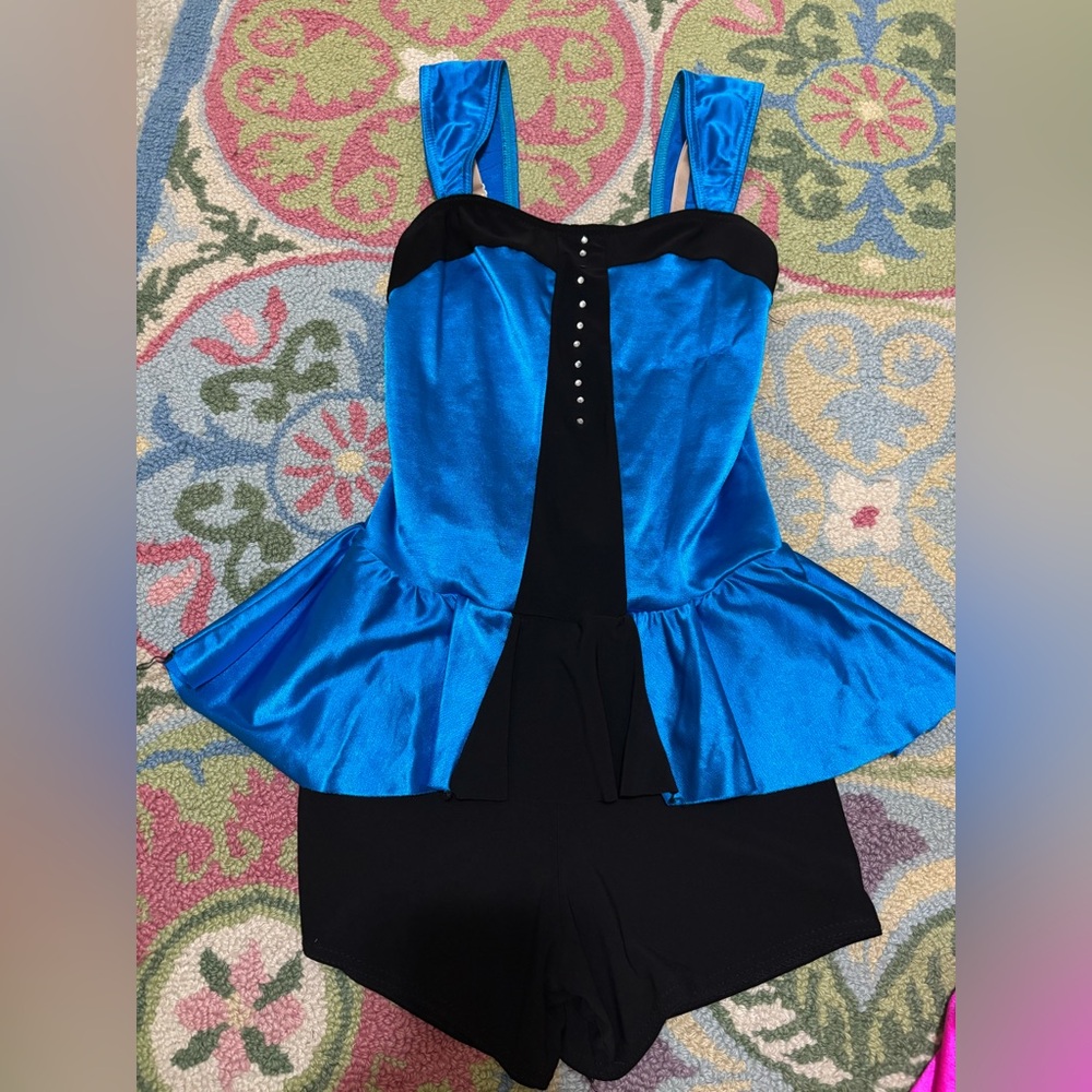 Blue and Black Peplum Accented Jumpsuit